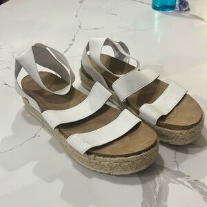 white bohemian strappy platform sandals
